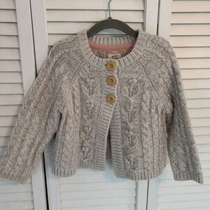 Mini Boden Kids Cardigan Sweater Chunky Cream Cable Knit Floral Bobble Girl 3-4Y